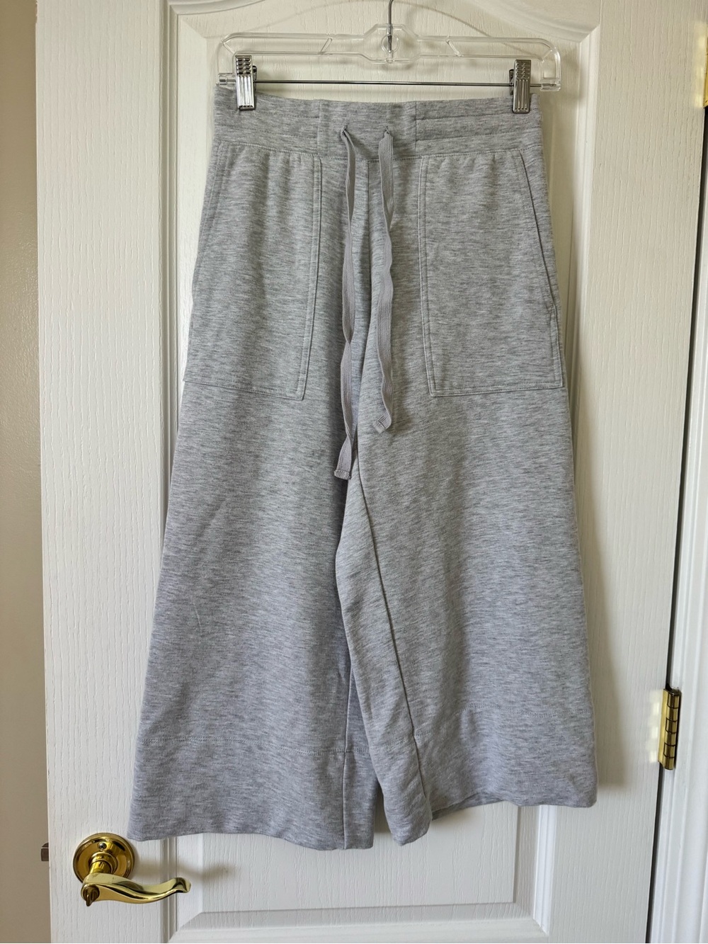 Quince SuperSoft Fleece Cropped Wide Leg Pants Heather Grey XS